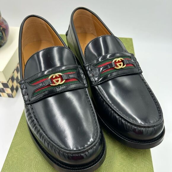 Men's Gucci kaveh interlocking G leather loafers size 10.5 made in Italy - Picture 1 of 9